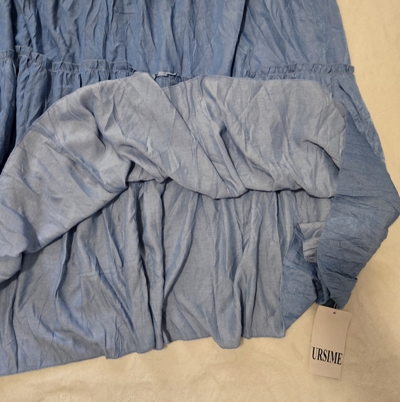 Ursime Tiered Maxi Dress Sz 5XL Blue Short Sleeve Rippled Layered Flowy Blue - Picture 6 of 12